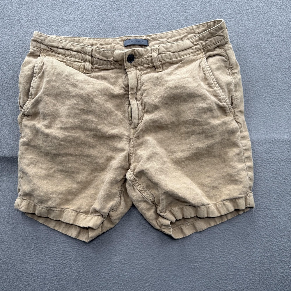 John Varvatos Shorts Mens 34 Beige Linen Lyocell Chino 6 Inseam Casual Summer